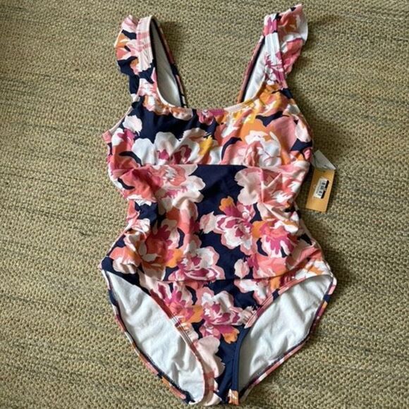 Women's Full Coverage Floral Print Ruffle Sleeve One Piece Swimsuit - Kona Sol™ - Picture 2 of 3